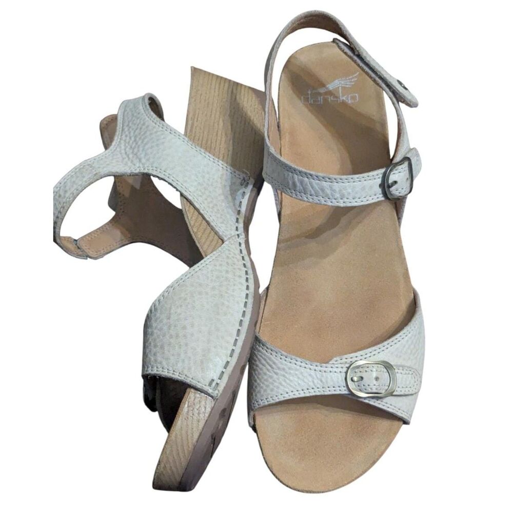 Dansko Fawna EU 41 US 10.5-11 White Snake Print Leather Wedge Sandal Comfort - Picture 2 of 4